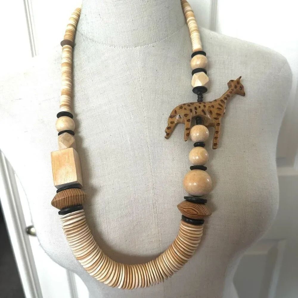 Giraffe Tribal Boho Chunky beaded Tan necklace